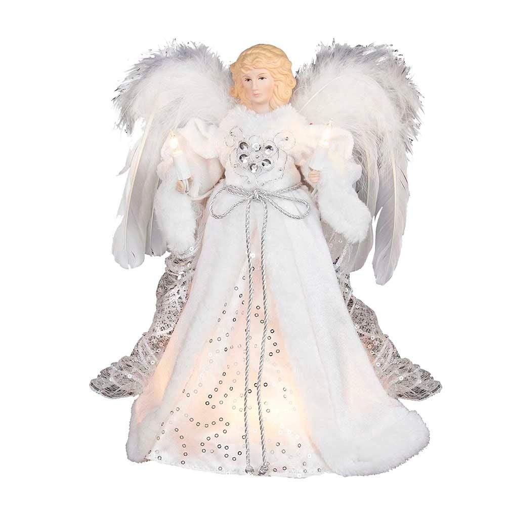 12-inch Ul 10-Light White and Silver Angel Treetop Multi Color Polyester
