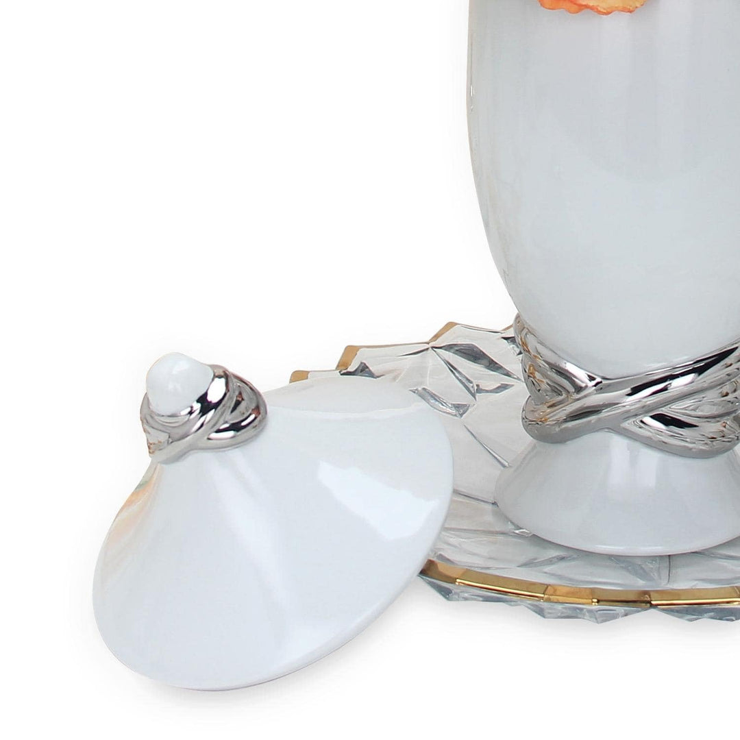 White Ceramic Decorative Ginger Jar Vase with Silver Accent Multi Color - Diamond Home USA