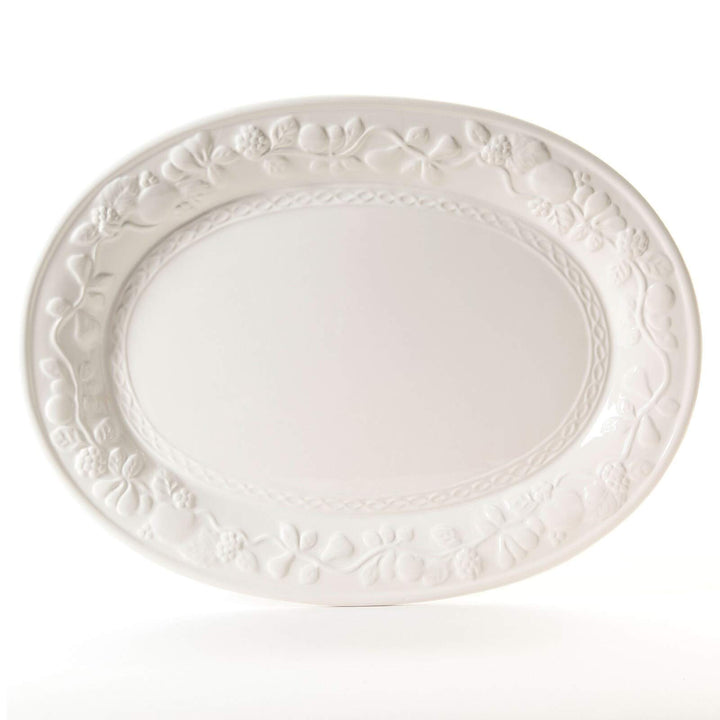 18.75 Inch Oval Platter White Country Casual Stoneware 1 Piece Dishwasher Safe - Diamond Home USA