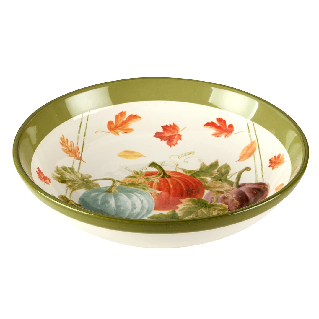 Autumn Harvest 13-inch X 3-inch Serving Bowl 13" Dia 3" Green Ivory Multi