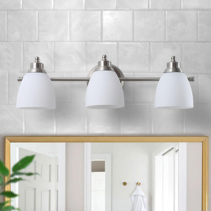 Modern Sliver 3-light Vanity Lighting with Bowl Shape White Glass Design - Diamond Home USA