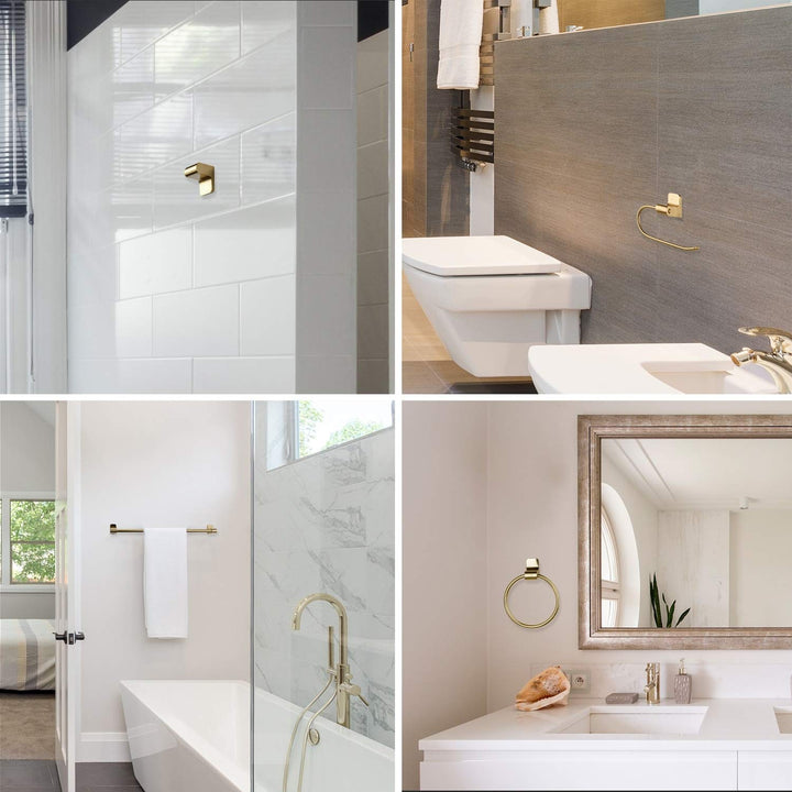 5-Piece Matte Brass Bathroom Set with 3-Light Vanity Light 4.66 Gold - Diamond Home USA