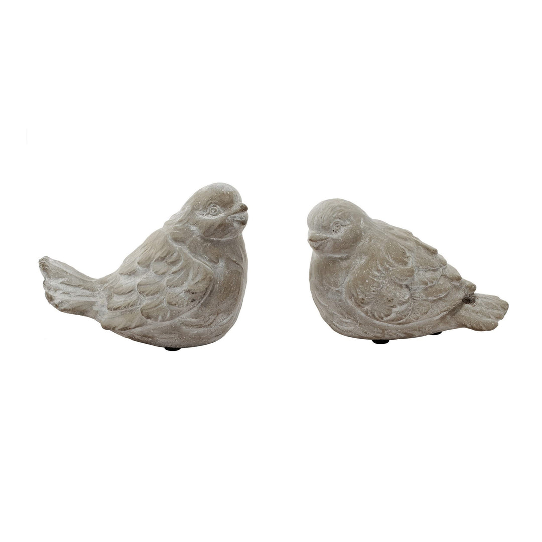 Set of 2 Sitting Resting Birds Accent Weathered Gray Ceramic Grey Modern