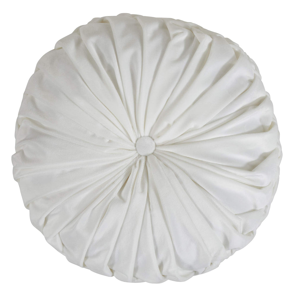 SARO LIFESTYLE Madison Collection Round Velvet Pintucked Throw Poly Filled White - Diamond Home USA
