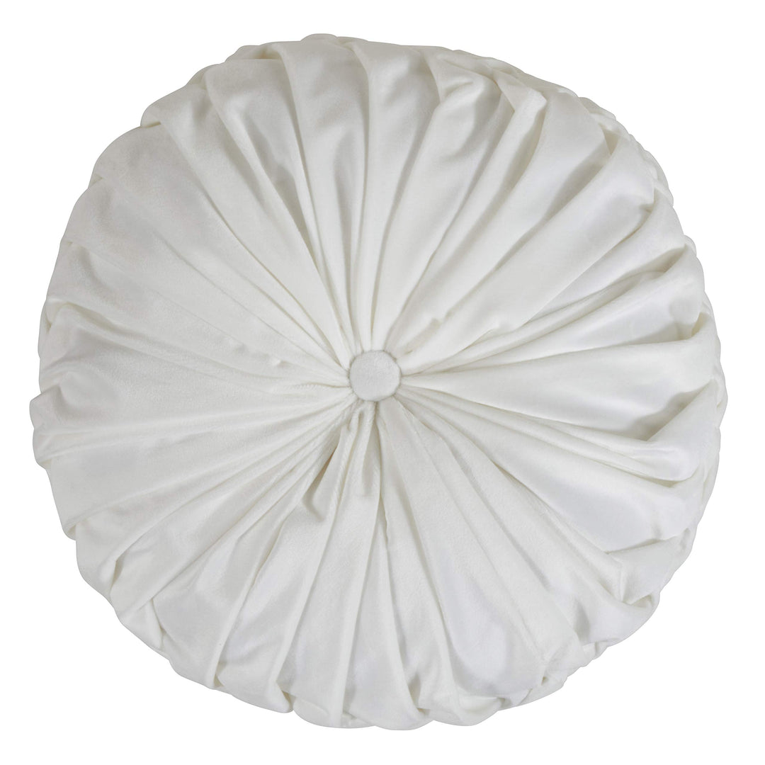 SARO LIFESTYLE Madison Collection Round Velvet Pintucked Throw Poly Filled White - Diamond Home USA