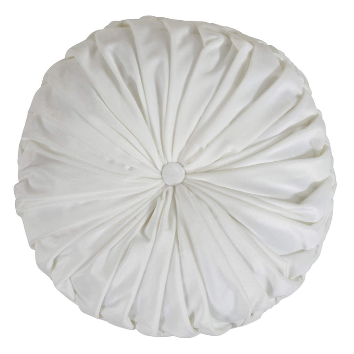 SARO LIFESTYLE Madison Collection Round Velvet Pintucked Throw Poly Filled White - Diamond Home USA