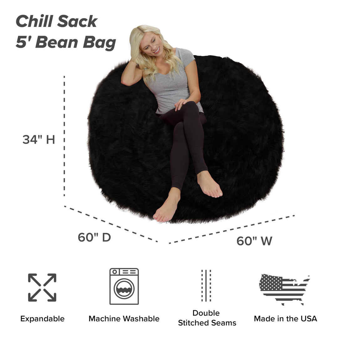 Chill Sack Bean Bag Chair: Giant Bean Bags Memory Foam Bean Bag Chair 5-feet - Diamond Home USA