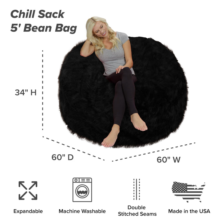Chill Sack Bean Bag Chair: Giant Bean Bags Memory Foam Bean Bag Chair 5-feet - Diamond Home USA