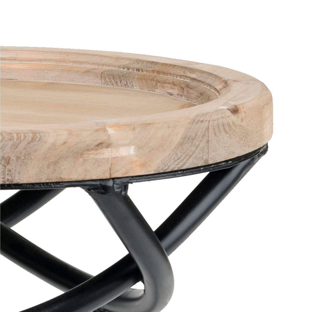 Side Table Light Beige Mid-Century Modern Round Metal Wood Finish - Diamond Home USA