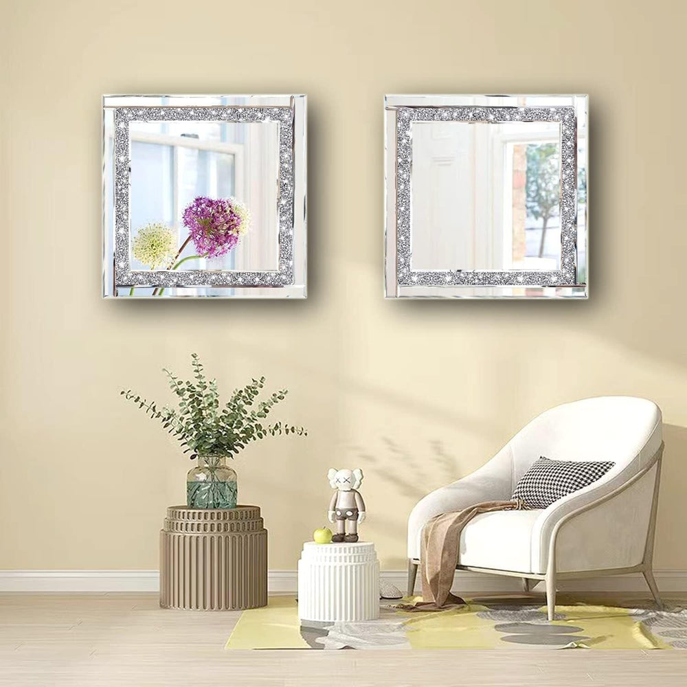 Silver Mirror 12'' X 2pcs Bedroom Bathroom Hanging Home for Wall - Diamond Home USA
