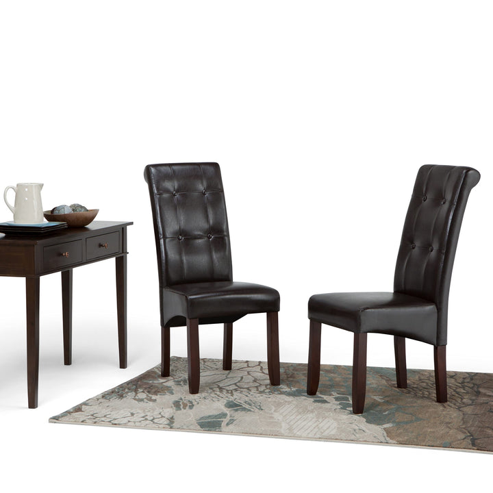 SIMPLIHOME Cosmopolitan Parson Dining Chair (Set of 2) Tanners Brown Faux - Diamond Home USA