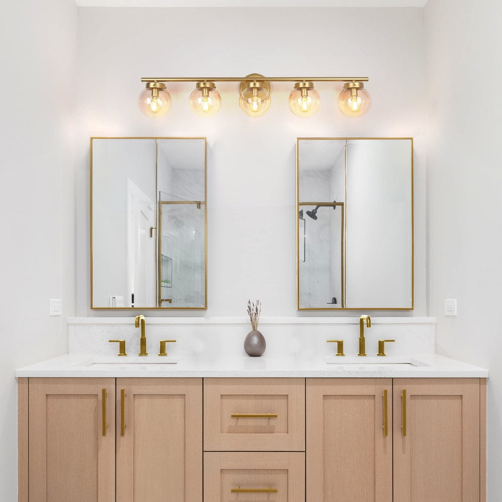 Modern Gold 5-light Bathroom Vanity Lights Dimmable Globe Glass Wall Sconces L - Diamond Home USA