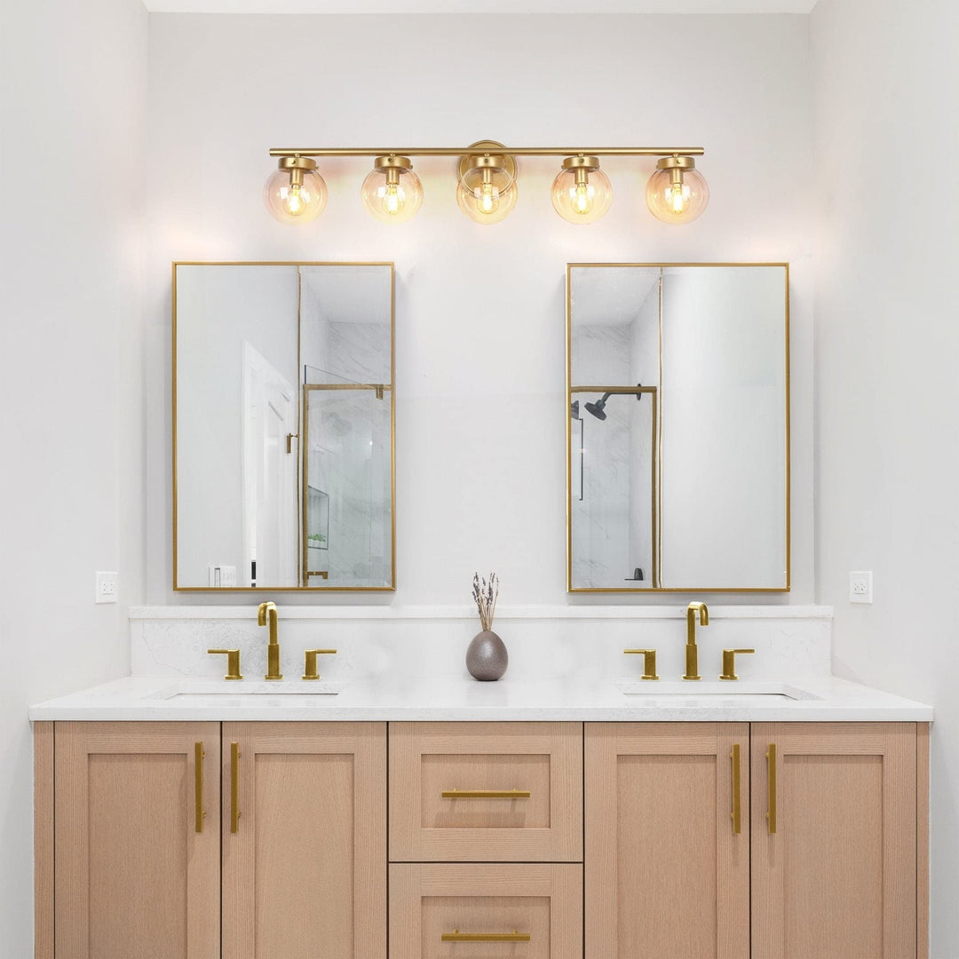 Modern Gold 5-light Bathroom Vanity Lights Dimmable Globe Glass Wall Sconces L - Diamond Home USA