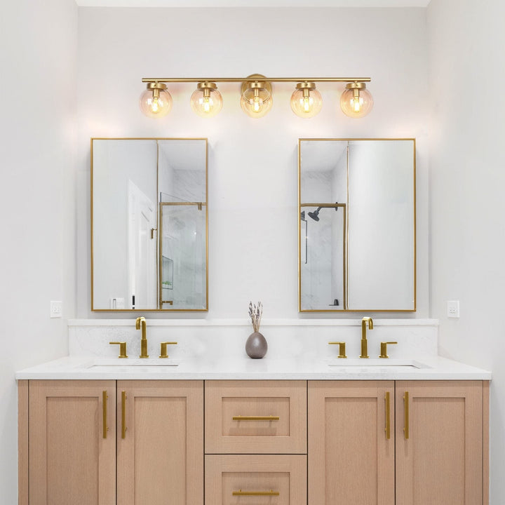 Modern Gold 5-light Bathroom Vanity Lights Dimmable Globe Glass Wall Sconces L - Diamond Home USA