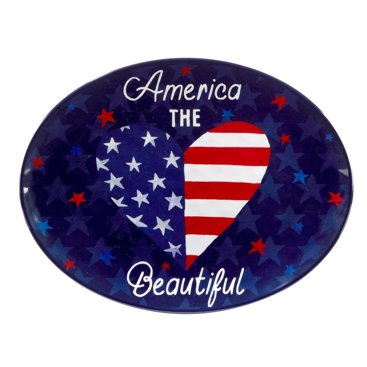Stars Stripes 2-piece Platter Set Blue Multi Color Red Country Casual Round 2 - Diamond Home USA