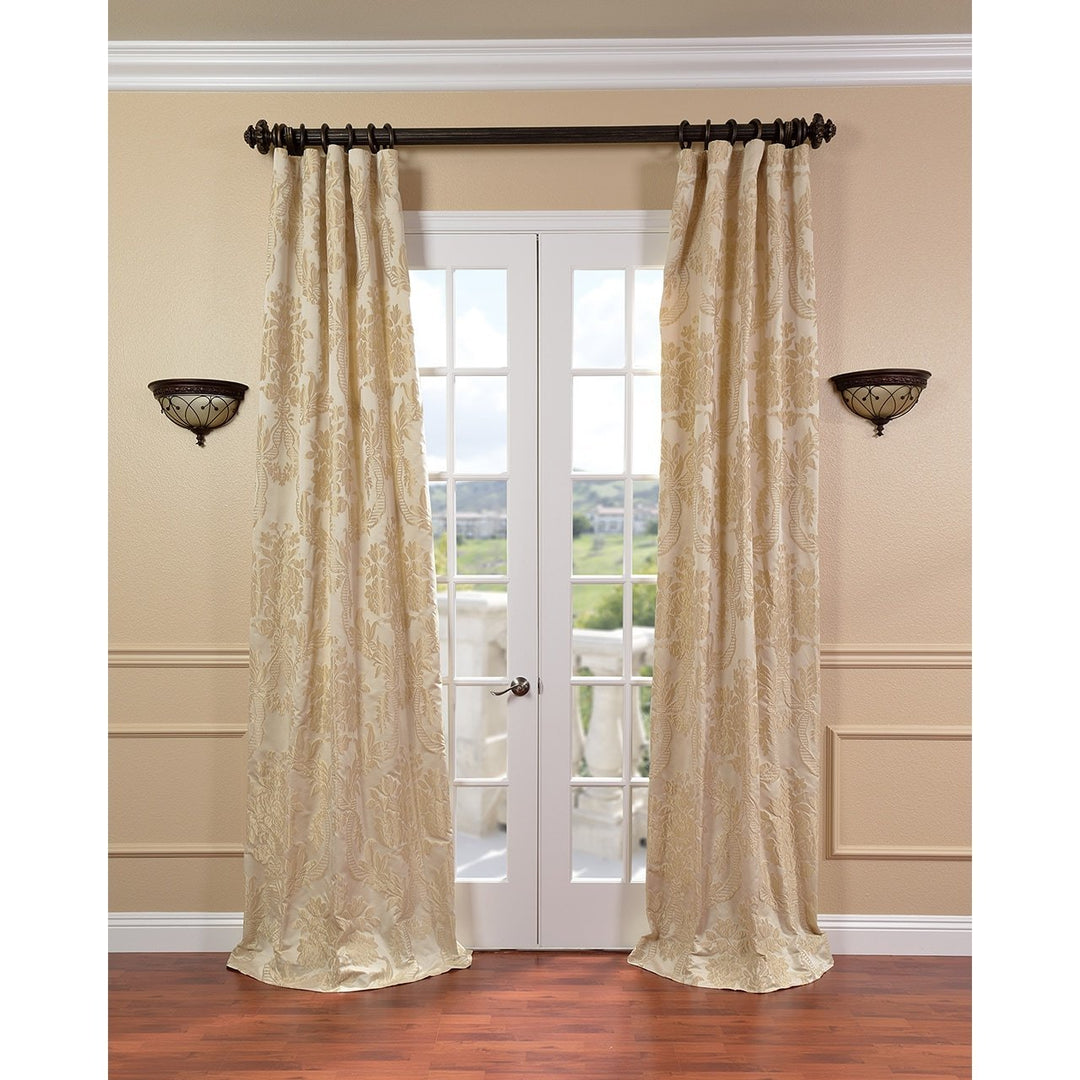 TL 1 Piece Cream Magdelena Champagne Embroidered Window Curtain 108 Inch Gold - Diamond Home USA