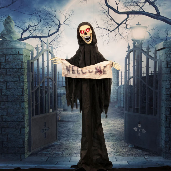 Haunted Hill Farm 67-in. Azrail The Animated Welcome Reaper Indoor or Covered - Diamond Home USA