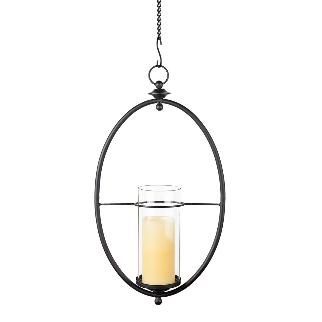 Oval Wrought Iron Glass Hanging Hurricane Sconce for Wall Or Ceiling Black - Diamond Home USA