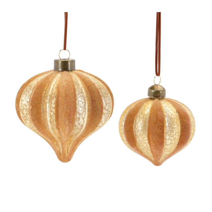 Ribbed Glass Onion Ornament (Set of 12) Brown