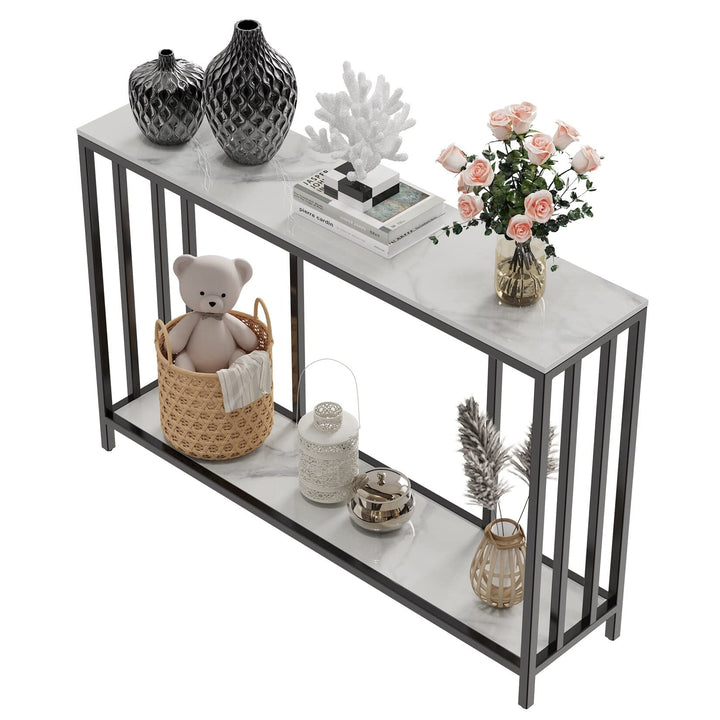 Marble Console Table 2 Tier with Metal Frame Sofa Storage 47.2x11.8x30.7 Inch - Diamond Home USA