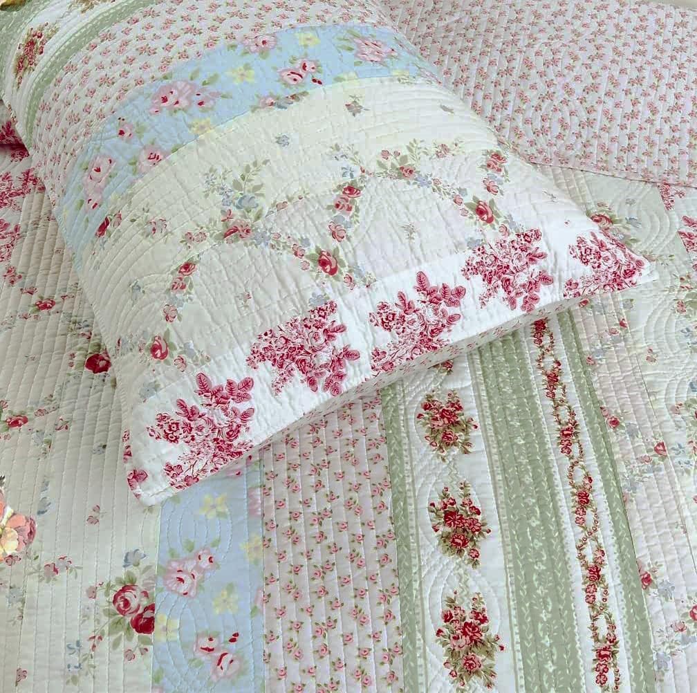 2 Piece Quilt & Sham Set Shabby Patchwork Vintage Chic