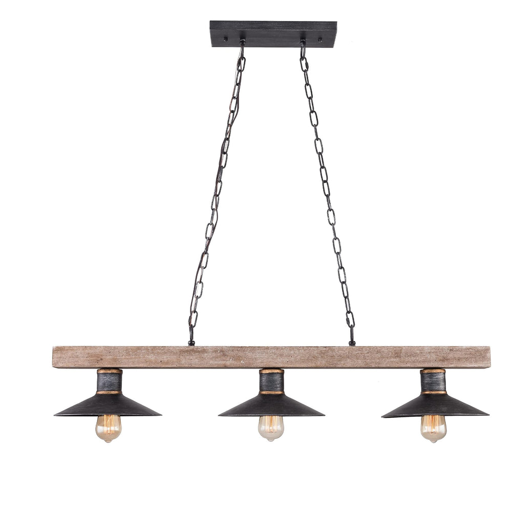 3-light Modern Farmhouse Vintage Kitchen Aged Natural Wood Island Chandelier 42" - Diamond Home USA