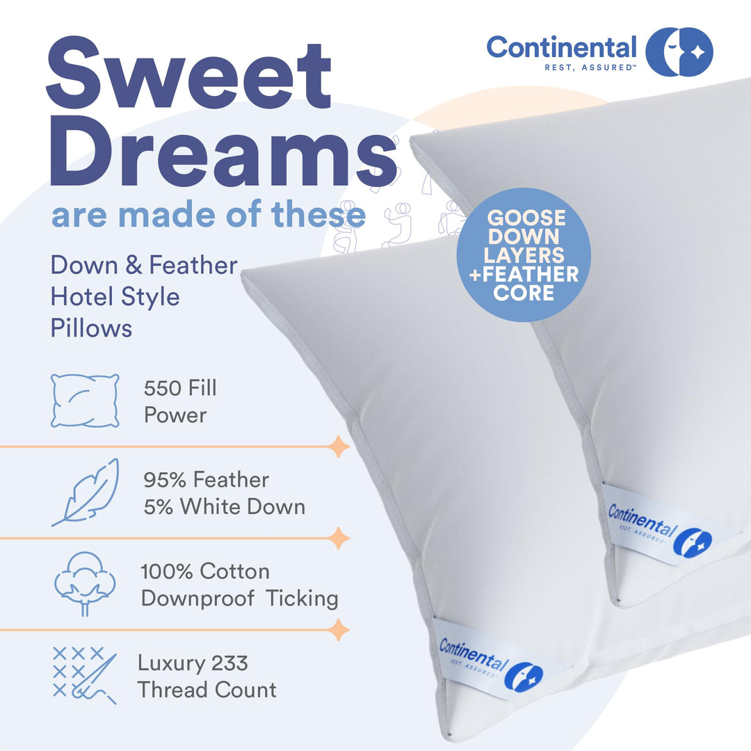 Continental Bedding Luxury Goose Feather Down Pillows Standard Size Pack of 1 - Diamond Home USA