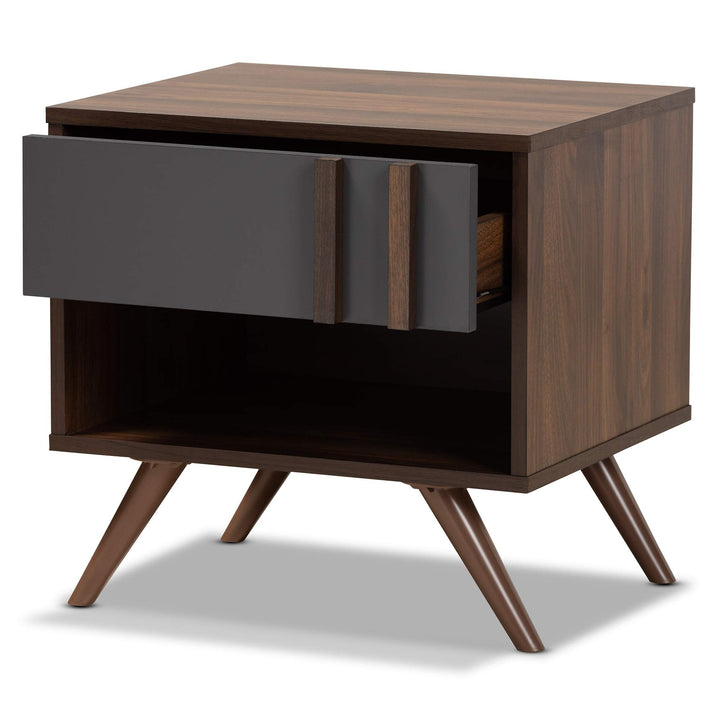 Modern and Contemporary 1-Drawer Nightstand Grey Wood Walnut Finish Shelf - Diamond Home USA