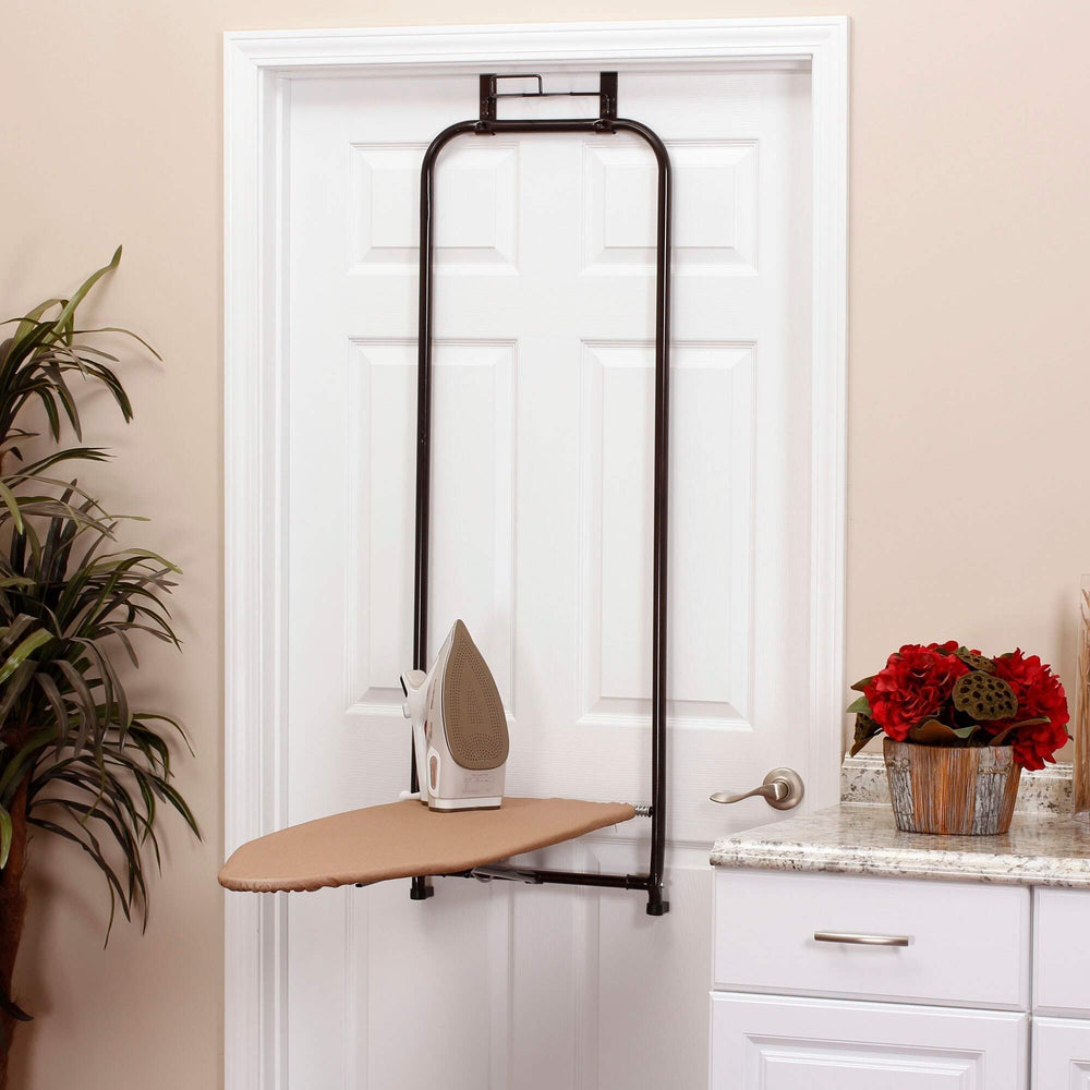 Over-The-Door Ironing Board Bronze Cotton Metal Folding Iron Holder - Diamond Home USA