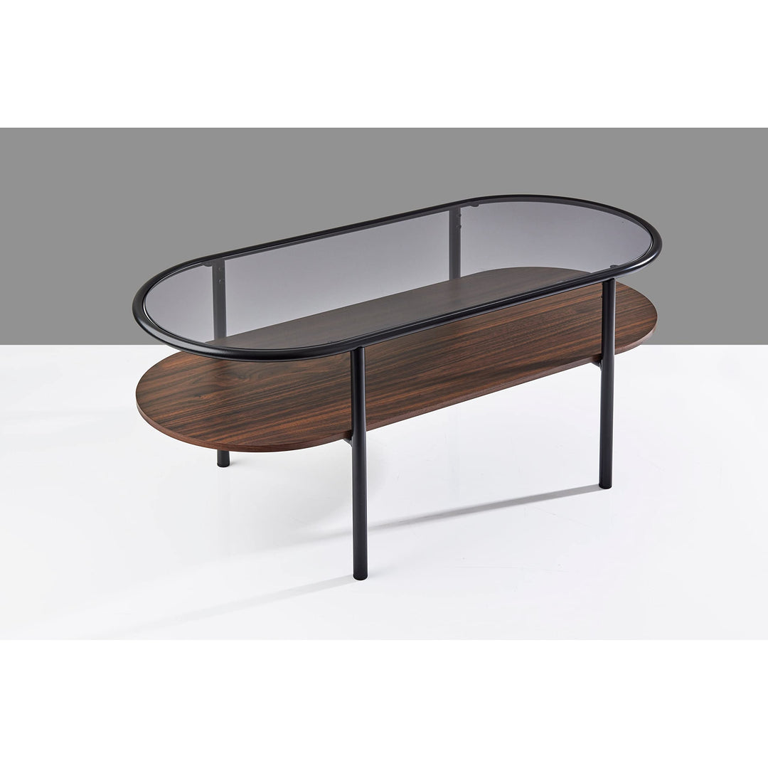 Coffee Table Black Modern Contemporary Transitional Oval Glass MDF Walnut Finish - Diamond Home USA