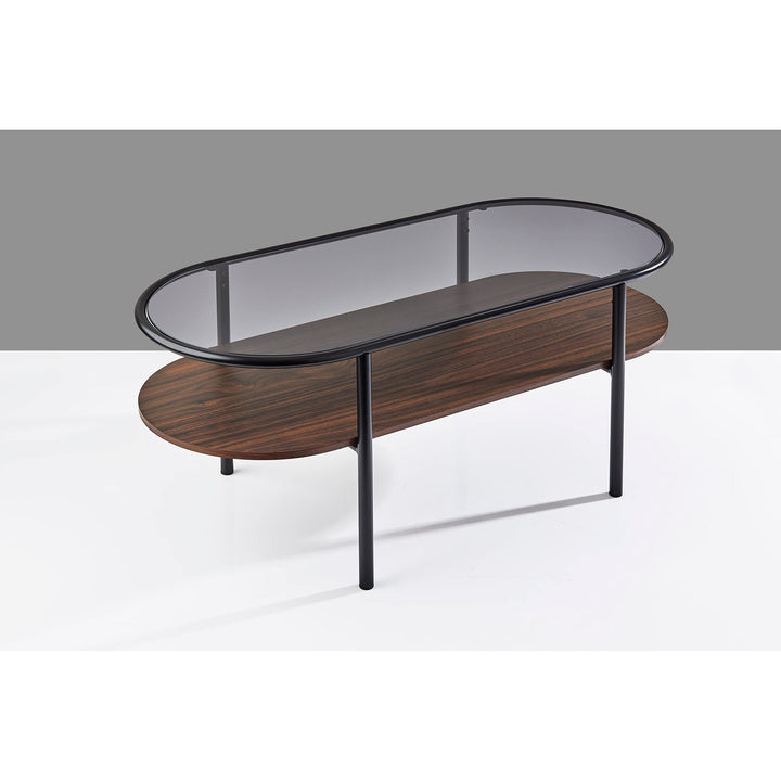 Coffee Table Black Modern Contemporary Transitional Oval Glass MDF Walnut Finish - Diamond Home USA