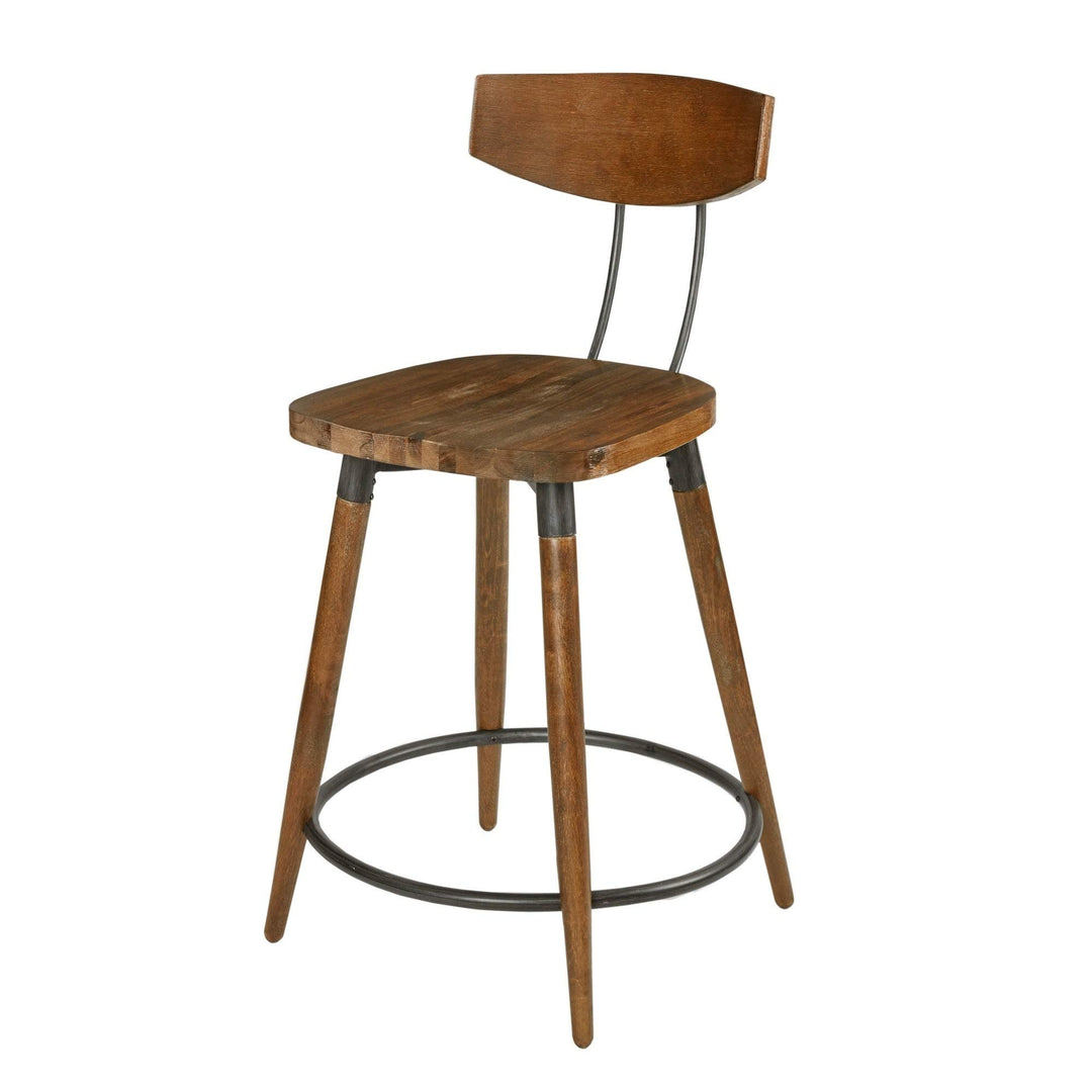 Brown Counter Stool 24-inch with Back Mid-Century Modern Acacia Metal Wood - Diamond Home USA