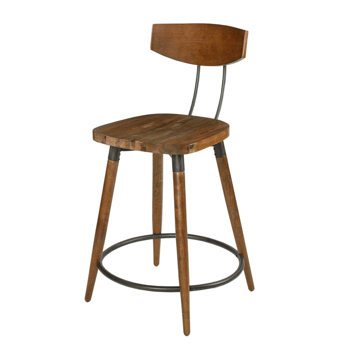 Brown Counter Stool 24-inch with Back Mid-Century Modern Acacia Metal Wood - Diamond Home USA
