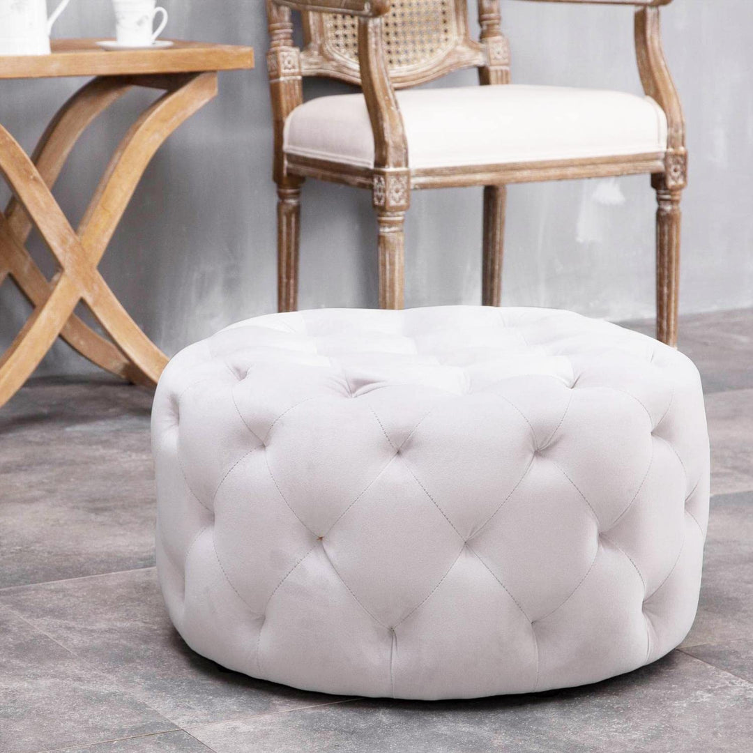 Warehouse of Tiffany Meerna Round Tufted Padded Ottoman XY6002 White
