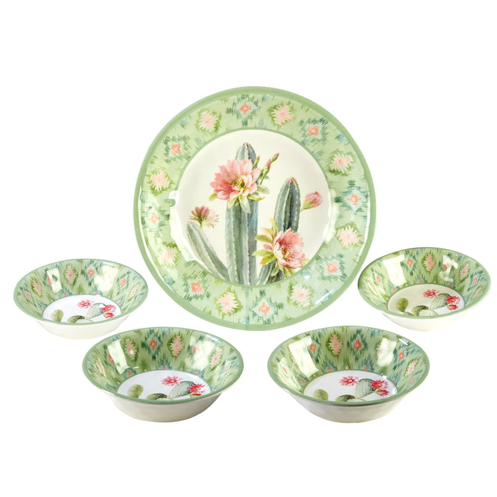 Desert Beauty 5-piece Salad/serving Set Green Multi Color White Floral 5 Piece