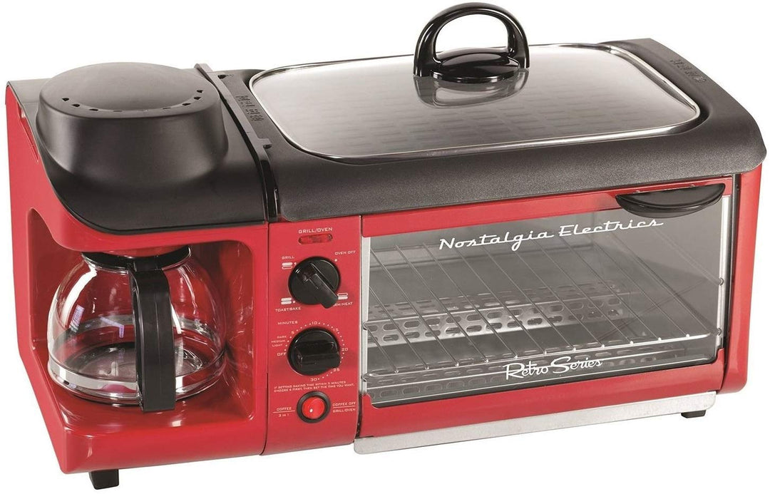 3 In 1 Breakfast Station Toaster Oven Griddle Coffee Maker Retro Mini Kitchen