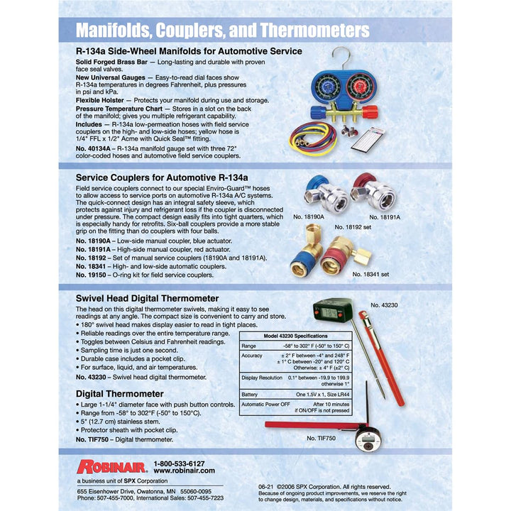 Robinair 18192 R-134A Manual Replacement Coupler Set - Diamond Home USA