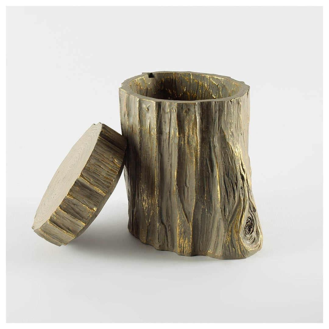 Willow I (Small) Brown Tree Stump Storage Box Gold Cabin Lodge Resin - Diamond Home USA