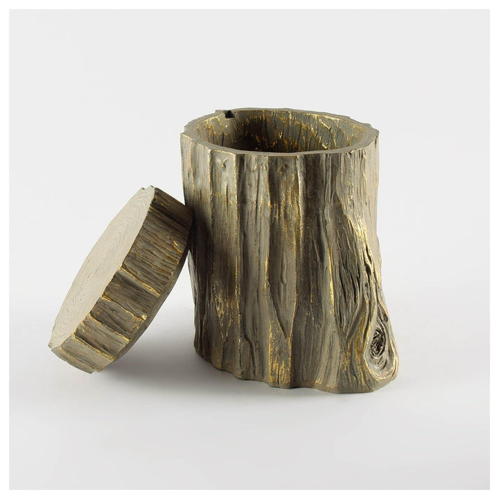 Willow I (Small) Brown Tree Stump Storage Box Gold Cabin Lodge Resin - Diamond Home USA