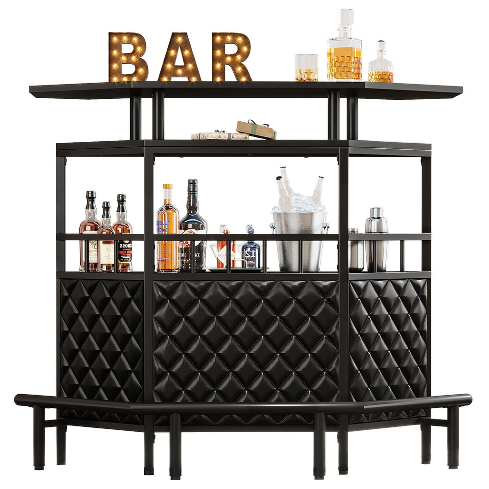 Home Bar Cabinet Mini Table with Storage Shelves and Footrest Wine Glass - Diamond Home USA