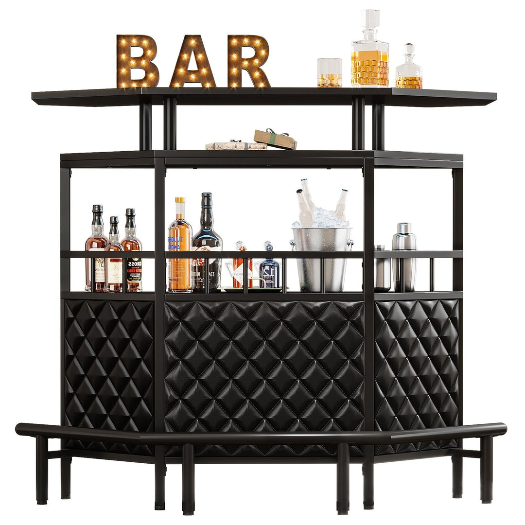 Home Bar Cabinet Mini Table with Storage Shelves and Footrest Wine Glass - Diamond Home USA