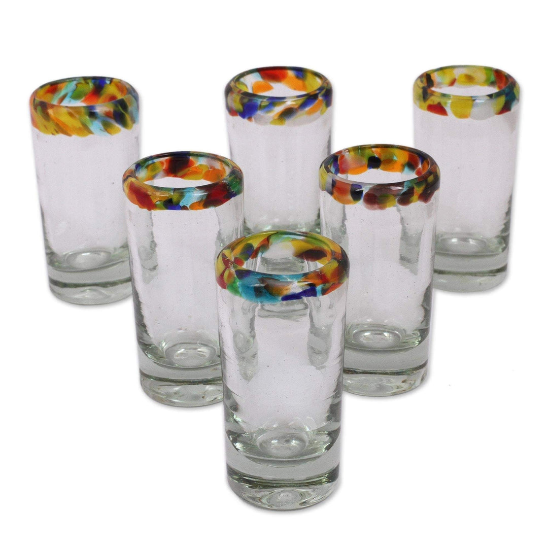 Handmade Blown Glass Confetti Tequila Shot Glasses Set Of 6 (Mexico) 3.5" H X .
