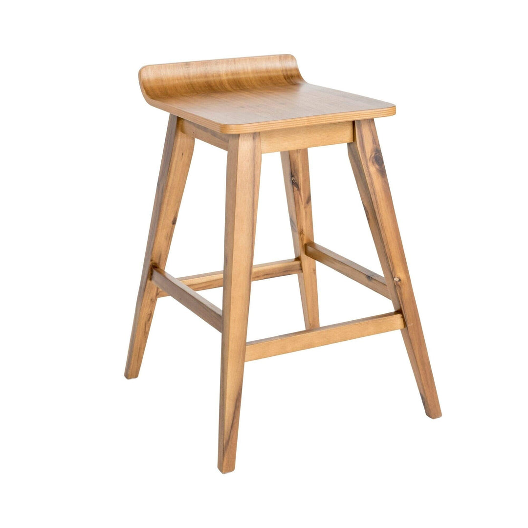 Light Beige Wood Counter Stool Mid-Century Modern Metal Finish