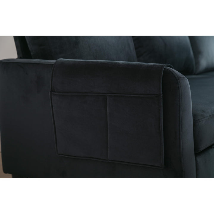 Black Reversible Sectional Sleeper Sofa with Storage and 3 Throw Pillows - Diamond Home USA