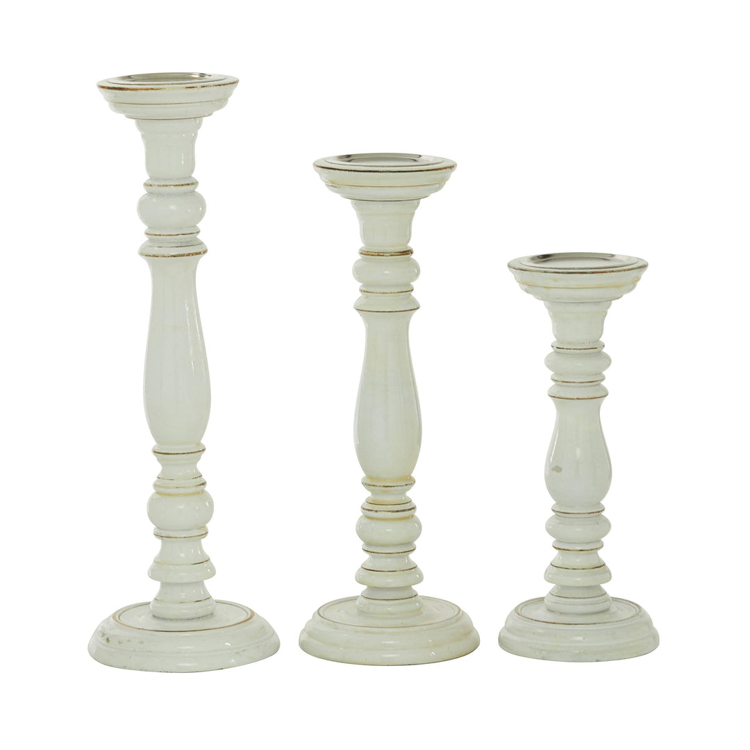 Tall White Wooden Candle Holders Set of 3 12" 16" 18" 6 X 18 Wood - Diamond Home USA