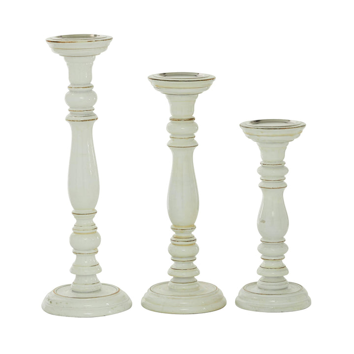 Tall White Wooden Candle Holders Set of 3 12" 16" 18" 6 X 18 Wood - Diamond Home USA