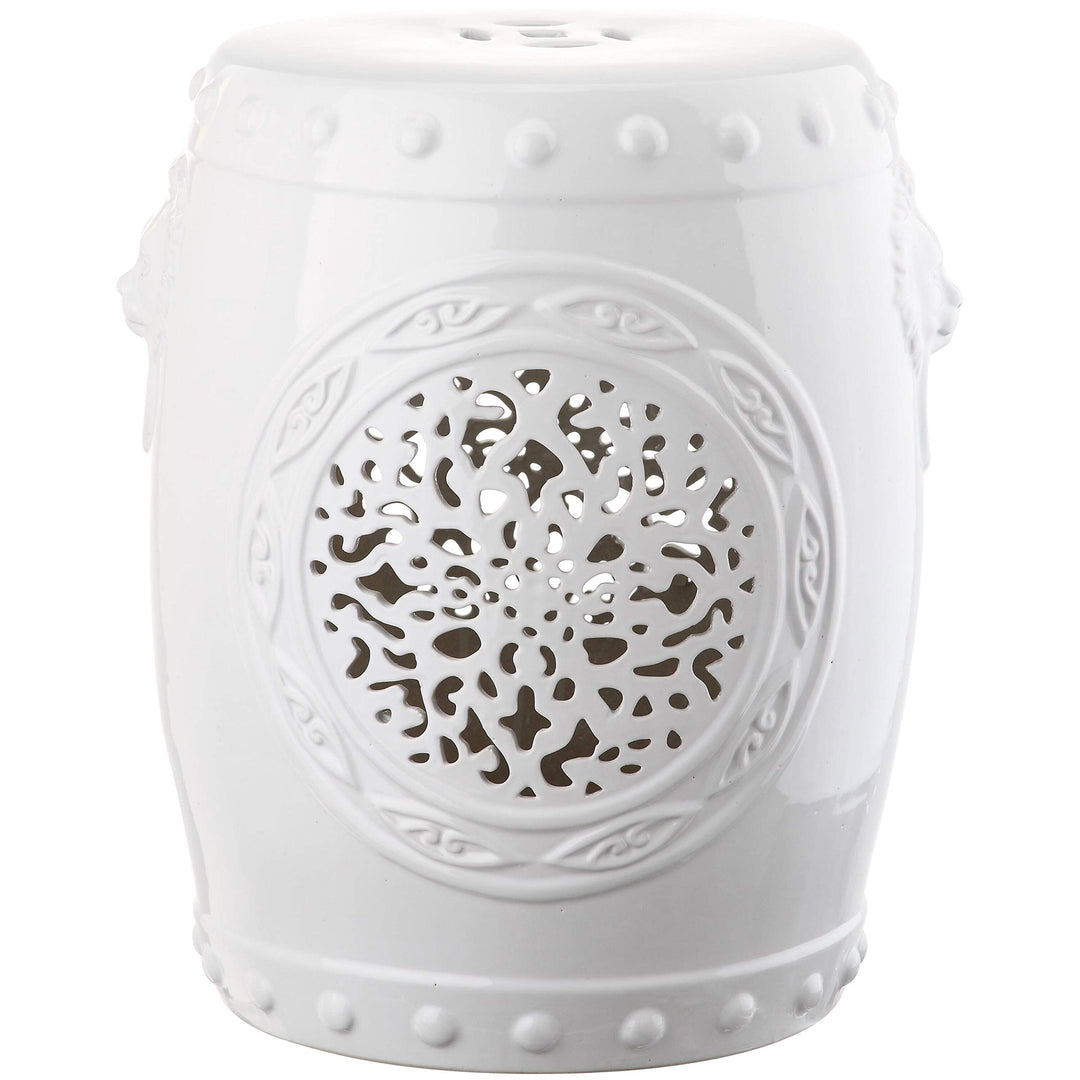 Flower White Drum Garden Stool - 14.5" X 18" Ceramic - Diamond Home USA