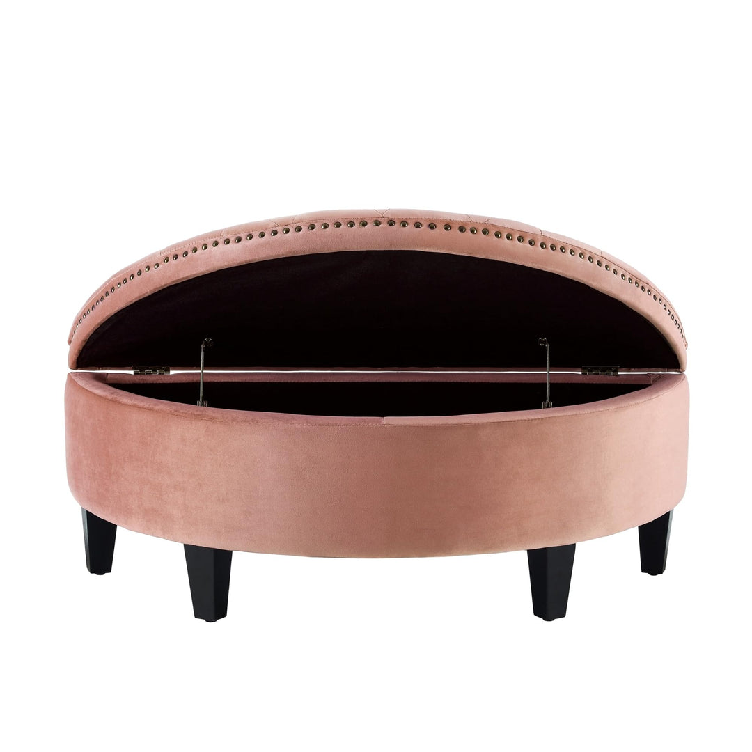 Inspired Home Sara Velvet Ottoman Gold Nailhead Trim Half Moon Storage Blush - Diamond Home USA