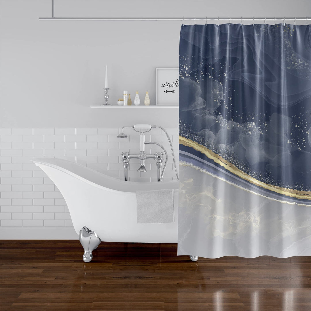 Navy Shower Curtain Blue Abstract Modern Contemporary Polyester - Diamond Home USA