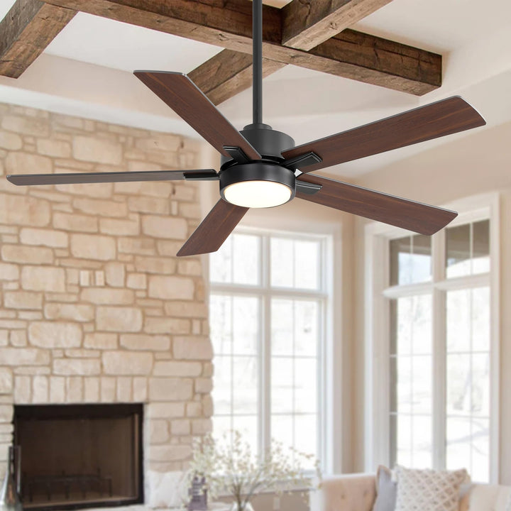 Breezary 52-IN LED Ceiling Fan with Light Kit and Remote- 5 Blade Black/Walnut